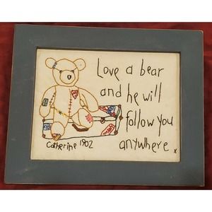 Love a bear needle point in wooden frame